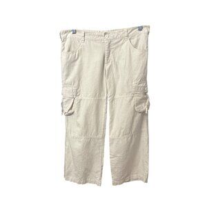 Urban Behavior Beige Linen-Cotton Cargo Pants Size M Relaxed Fit With Pockets